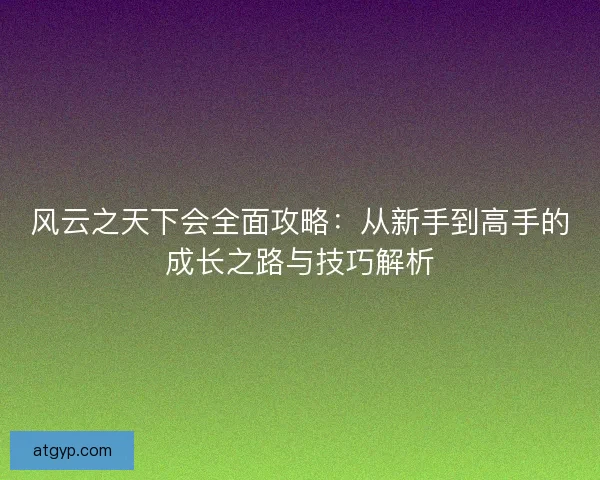 风云之天下会全面攻略：从新手到高手的成长之路与技巧解析
