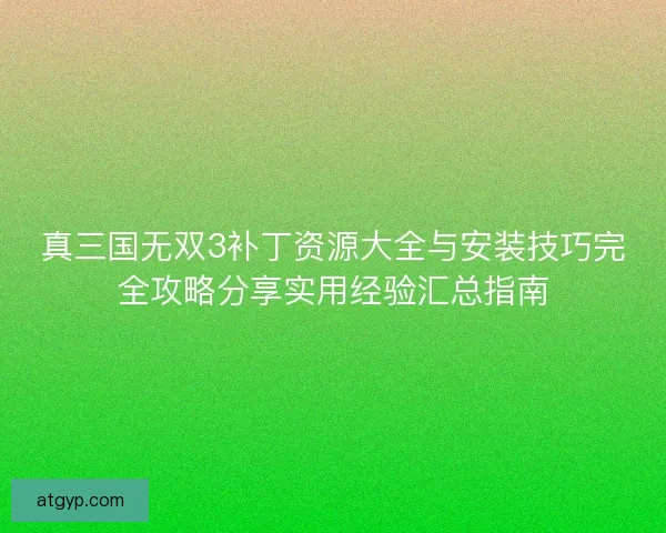 真三国无双3补丁资源大全与安装技巧完全攻略分享实用经验汇总指南